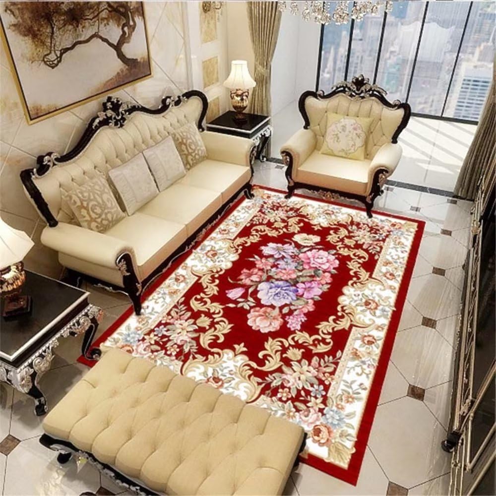 Tapis resistant aux acariens plantes rouges 120x180cm pour terrasse