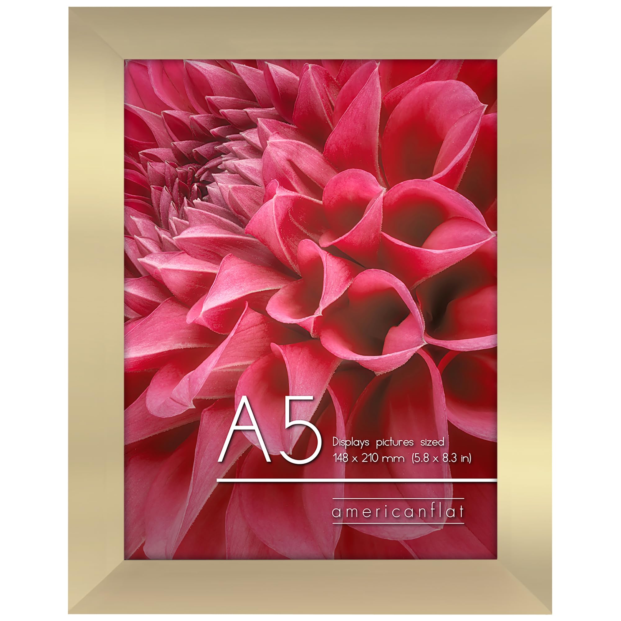 Americanflat A5 Photo Frame in Gold - Engineered Wood with Shatter Resistant Glass - Horizontal and Vertical Formats for Wall and Tabletop - 14.8x21 cm