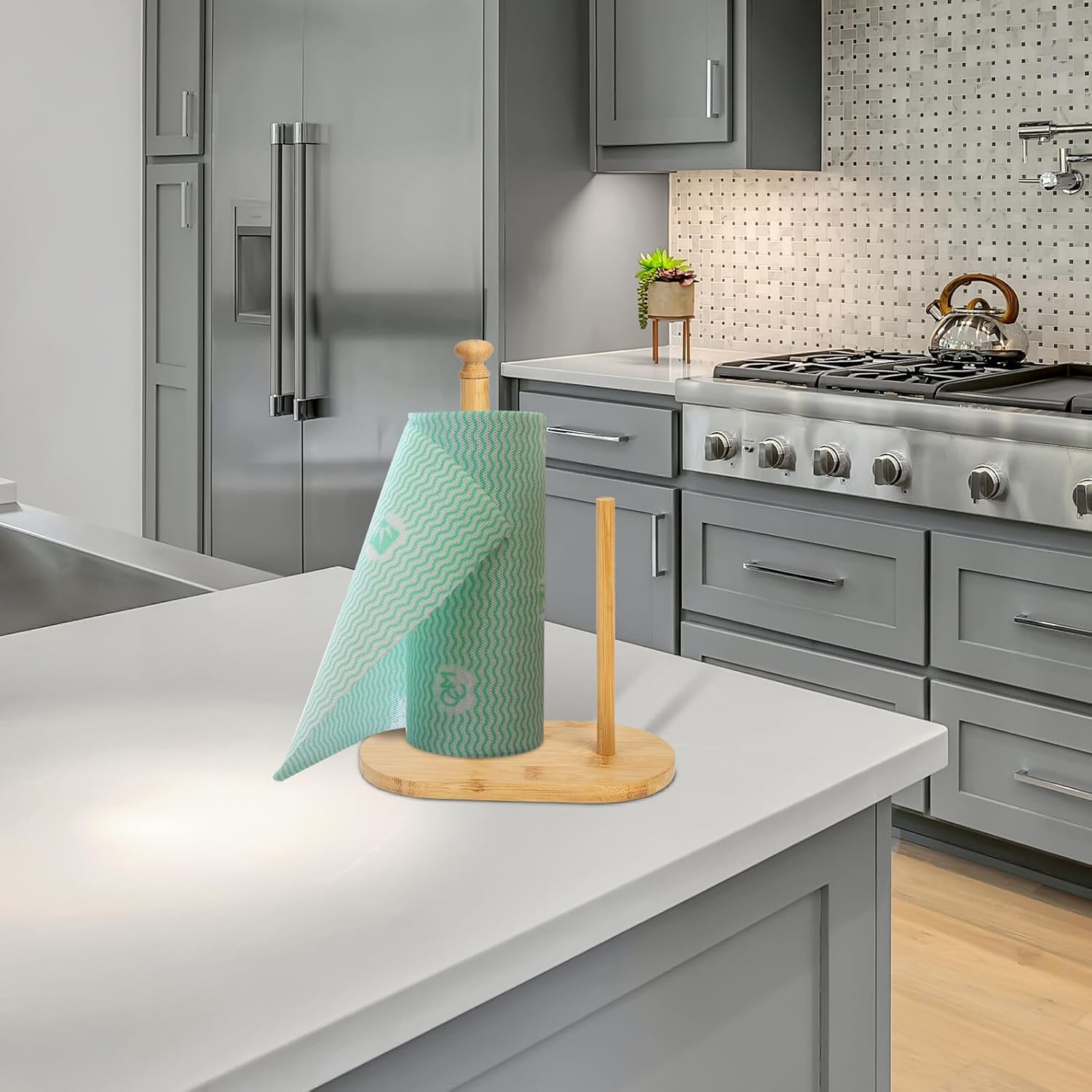 Modern Wooden Paper Towel Holder Stand with Oval Base Multipurpose Kitchen Paper Organizer for Residential and Commercial Use Stylish Desktop Tissue and Preserving Film Rack