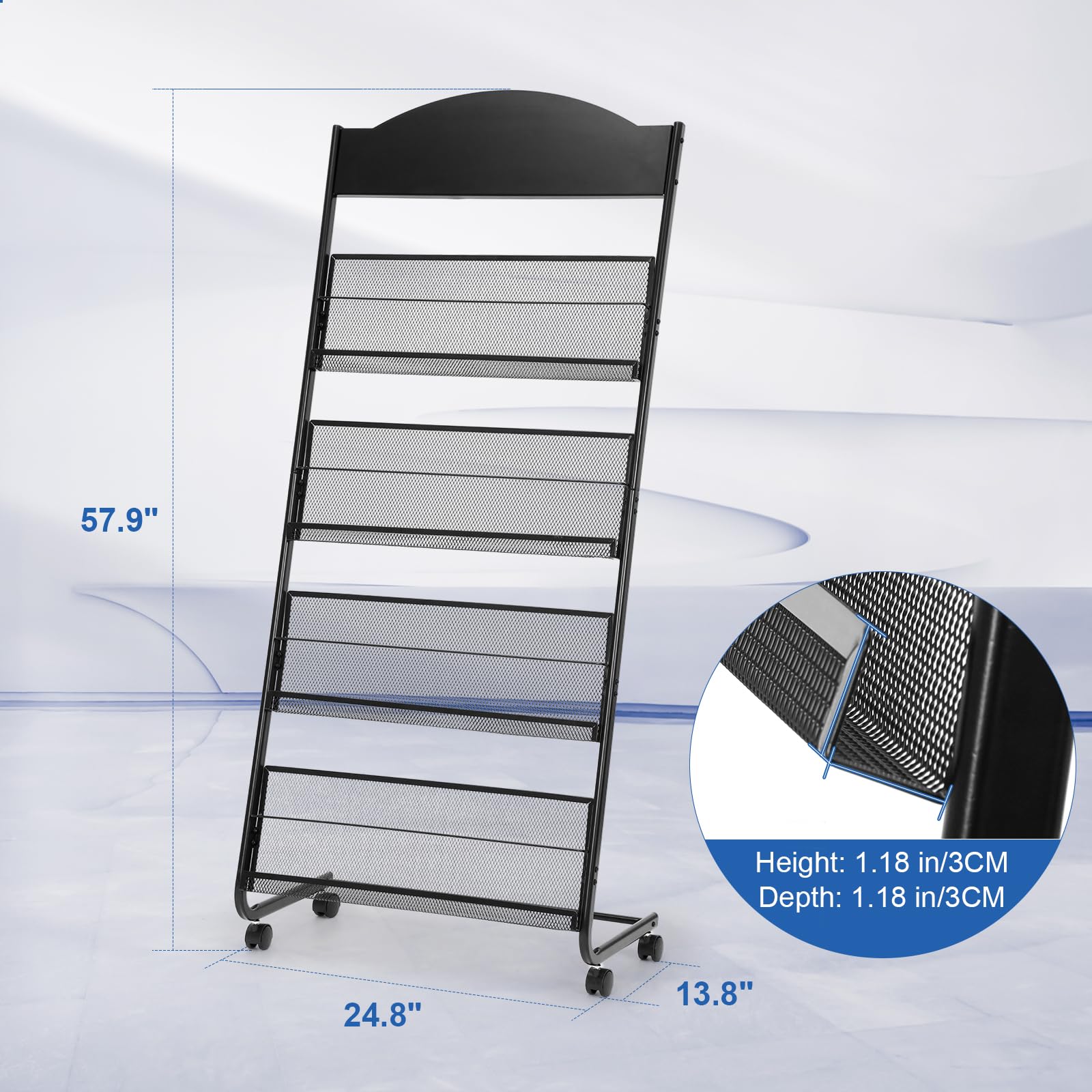 Bodenstehendes Magazin-Rack Magazin-Ständer, 4-Fach Zeitschriften-Displayständer für Ausstellungen, Schulen, Geschäfte (Schwarz)