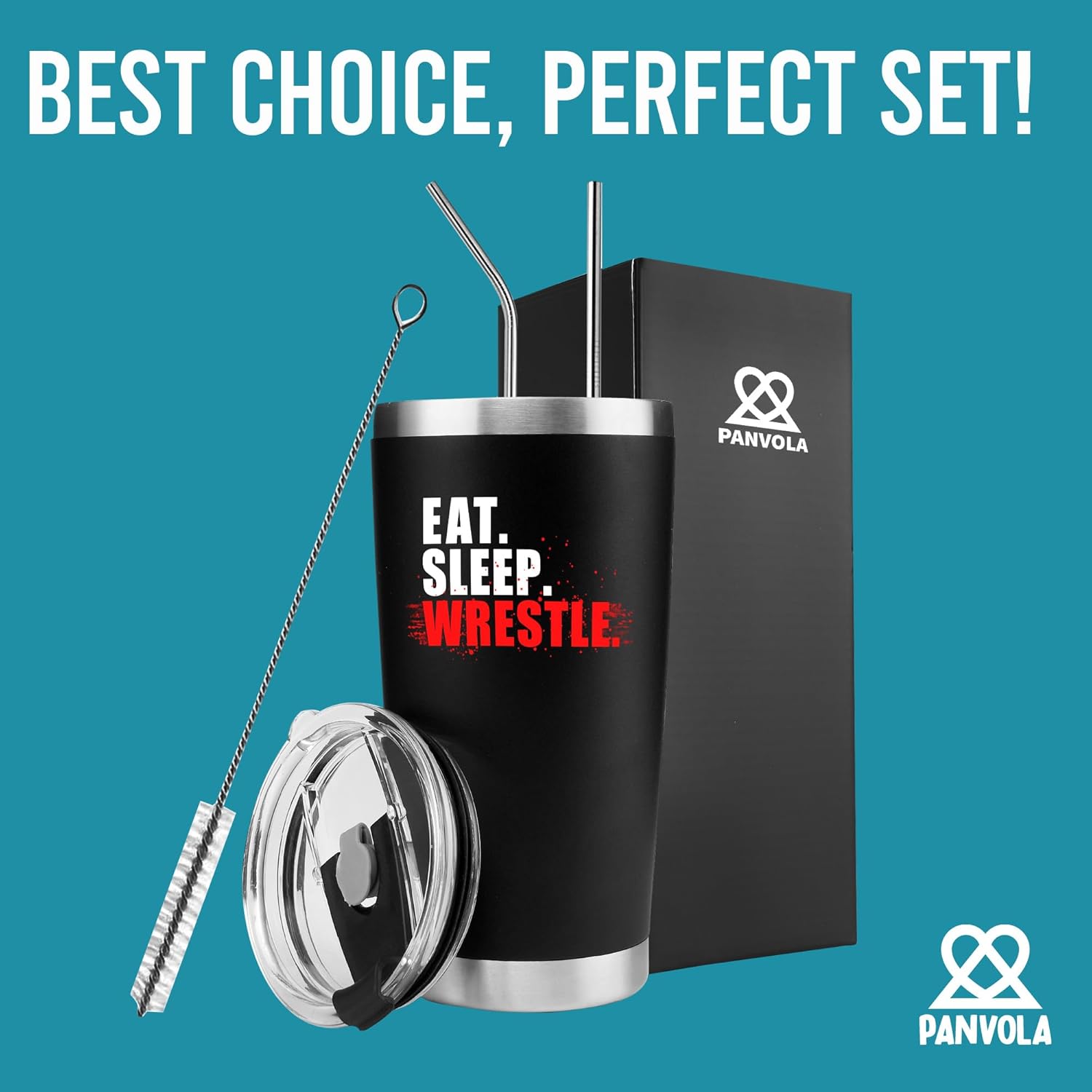 Panvola Eat Sleep Wrestle Wrestling Gifts Sports Wrestlers Vacuum Insulated Tumbler Stainless Steel Travel Mug with Removable Lid and Straw (Black, 20 oz) - Image 6