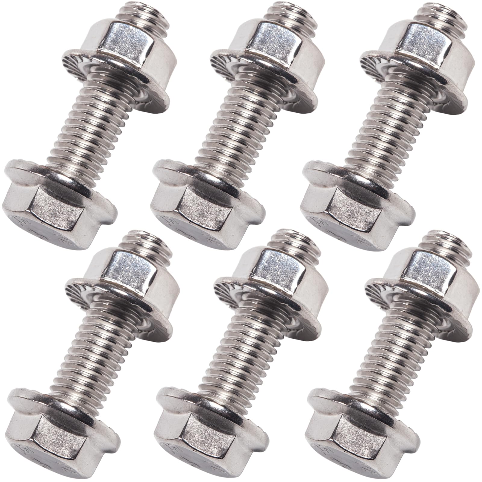 M10X1.5-35mm Stainless Steel Exhaust Bolt Flange Screws M10X1.5 Flange Bolt Exhaust Stud Exhaust Manifold Hardware Kit (Bolts&Nuts) (6 Pack)