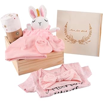 baby girl gift newborn gift rodelna baby gift set 7-in-1 set including romper blanket safety blanket baby hat baby gloves bow souvenir box