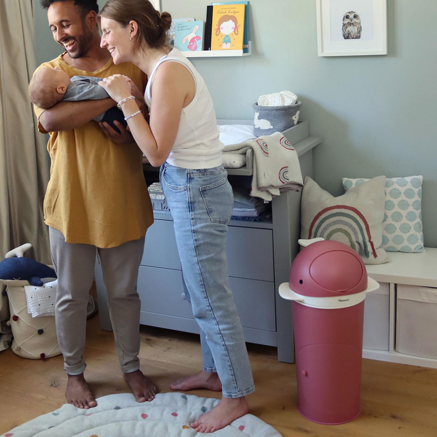 Kindsgut Papelera para pañales Ballena Rosa Vieja Incl. lámina Tubular, a Prueba de olores Gracias a la Doble Tapa antiolores, fácil de Limpiar, Materiales respetuosos con el Medio Ambiente