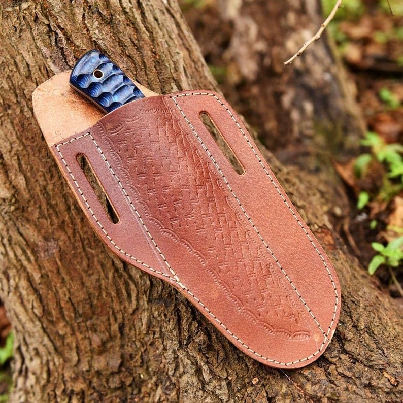 Custom Handmade Damacus Steel Skinner Knife, Hunting Knife, Fixed Blade, EDC Knife for Hunting, Camping, Outdoor Activities, Densified Wood Handle, Premium Leather Sheath