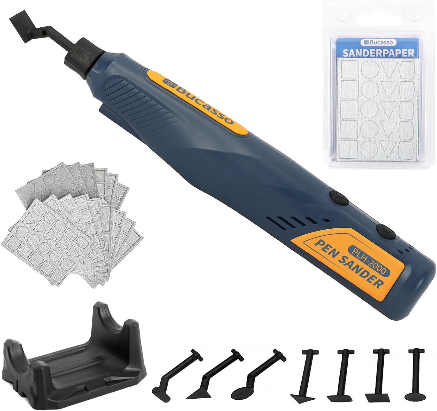 Cordless Pen Sander, 5-Speed and USB Charging with LED Light, and 180/240/400/800/1000 Grits Sandpaper Each 10pcs, Mini Power Sander for Sanding, Polishing, Finishing, DIY Crafts