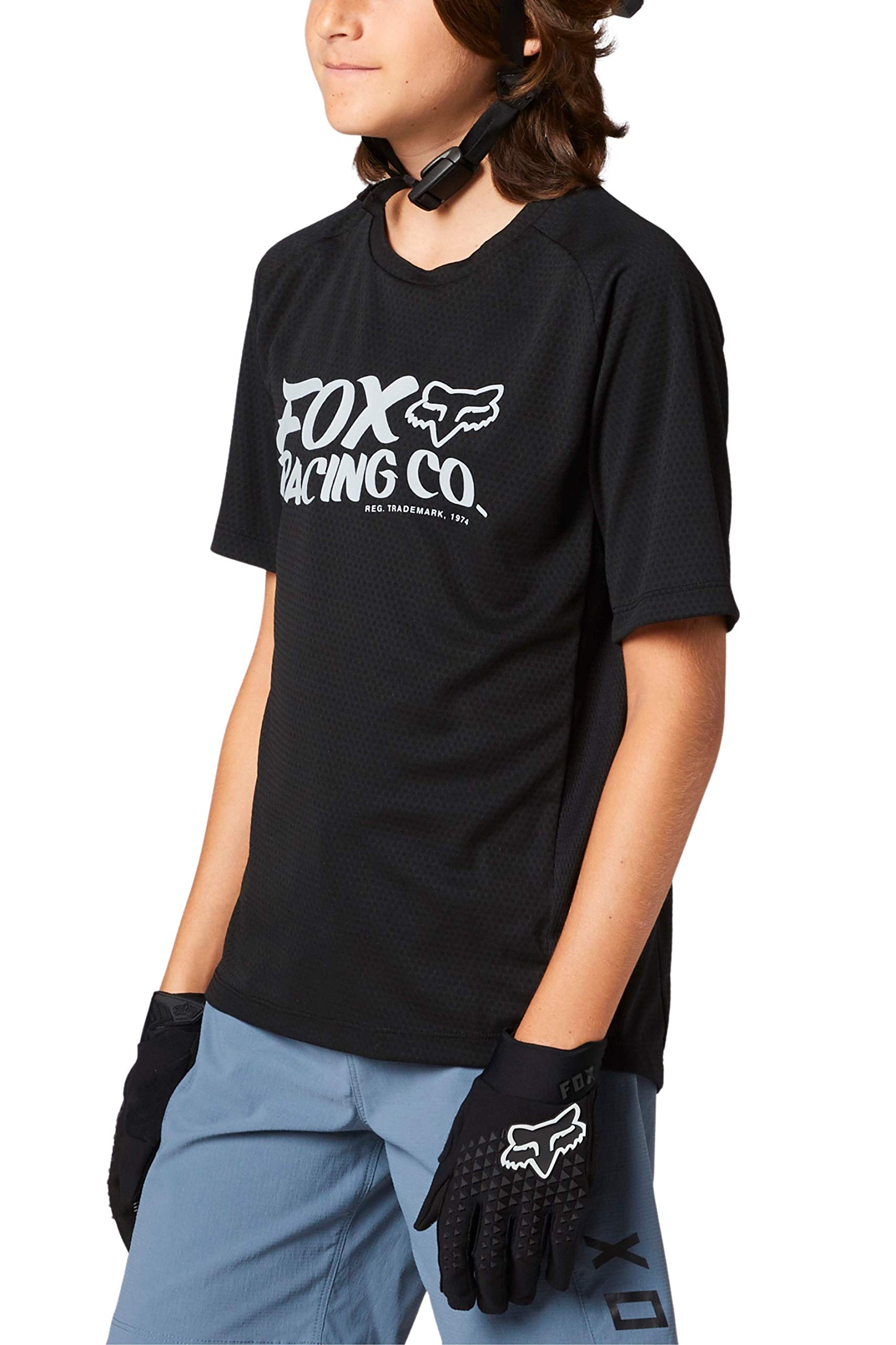 Fox Racing Unisex-Child Defend Short Sleeve Mountain Biking Jersey,Black,Youth X-Large