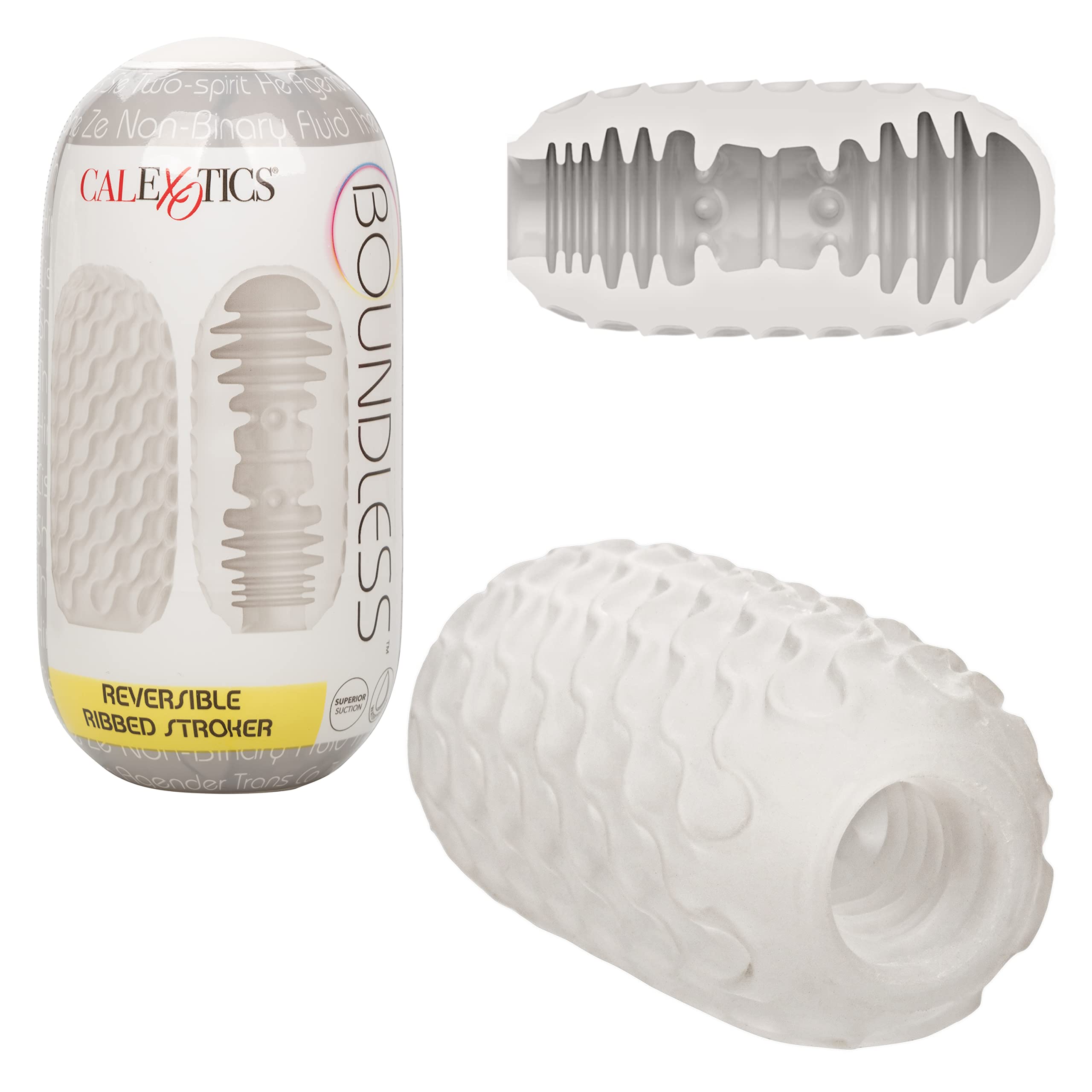 Amazon.com: CalExotics Boundless Reversible Ribbed Stroker – Textured Male  Pleasure Sleeve with Case– Sex Toys for Men – Clear : Health & Household