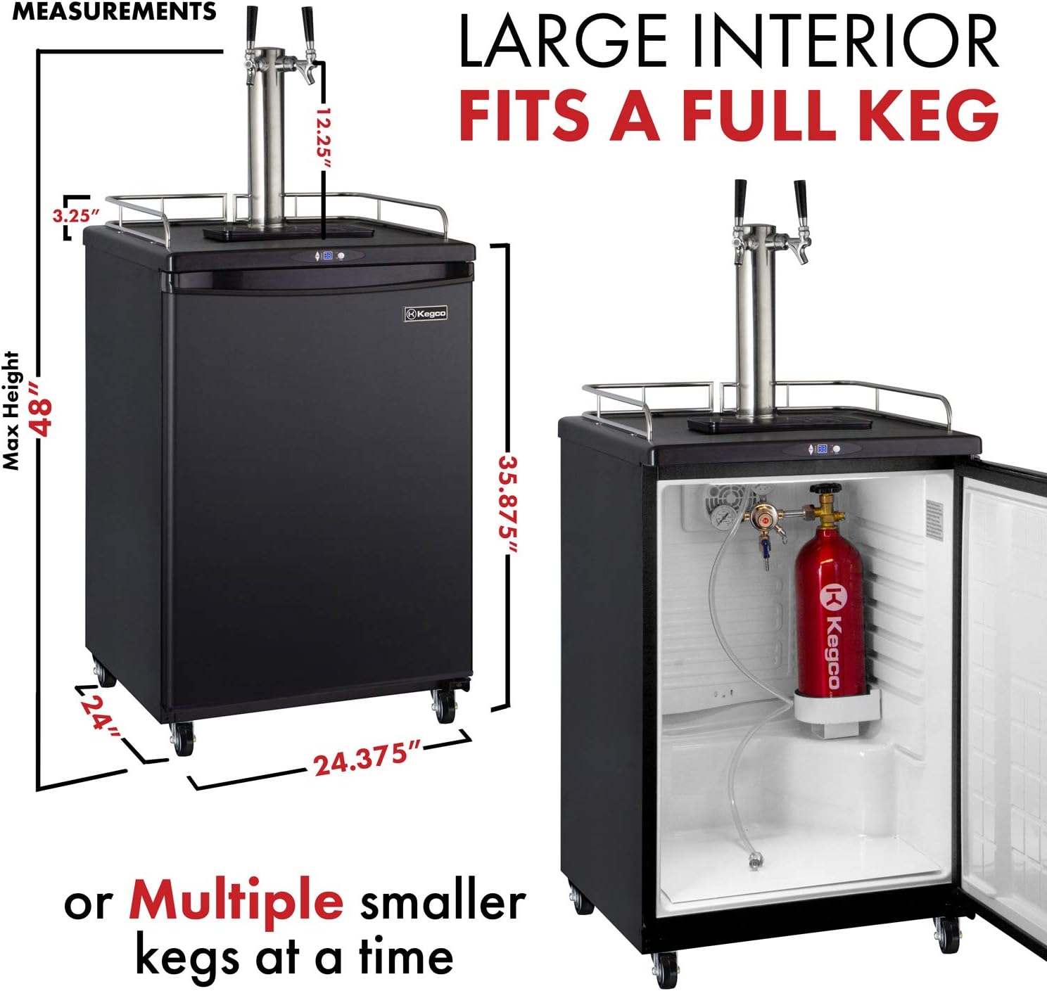 Kegco Keg Dispenser, Two Faucet, Black