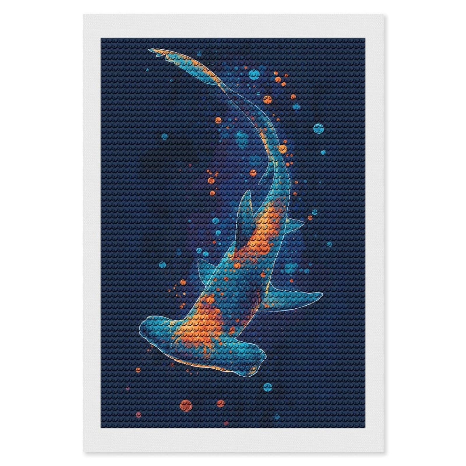 Junmoney Hammerhead Shark Abstract Art Diamond Painting Canvas Kit 8"x12", for Teens, Vintage Style Decor, Modern Decor, Home Wall Art, Festive Craft Gift