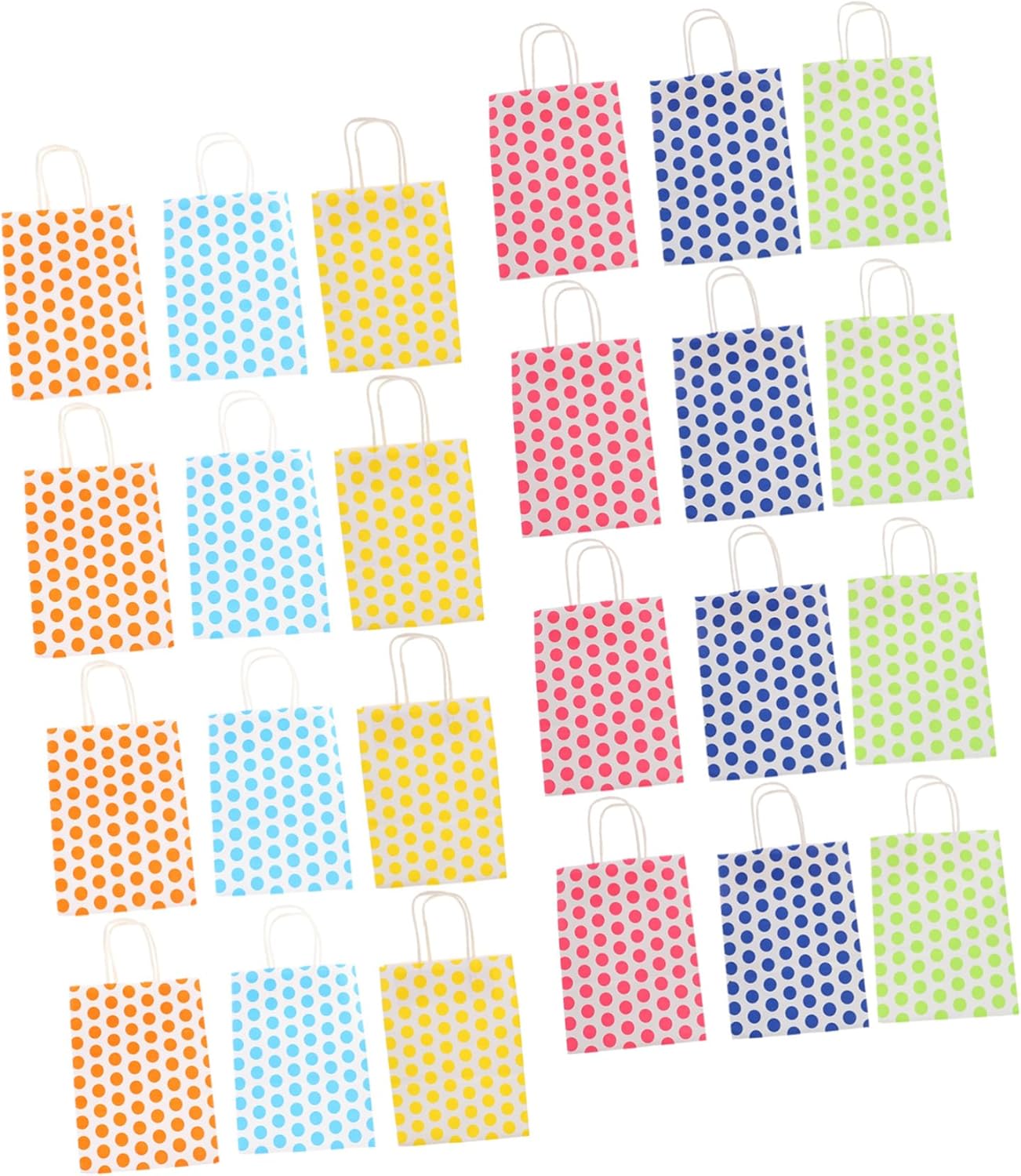 GARVALON 24pcs Decorative Paper Bags Handles Kraft Bags for Parties Festivals and Everyday Use Cute Design Colors for Candy Packing and Storage