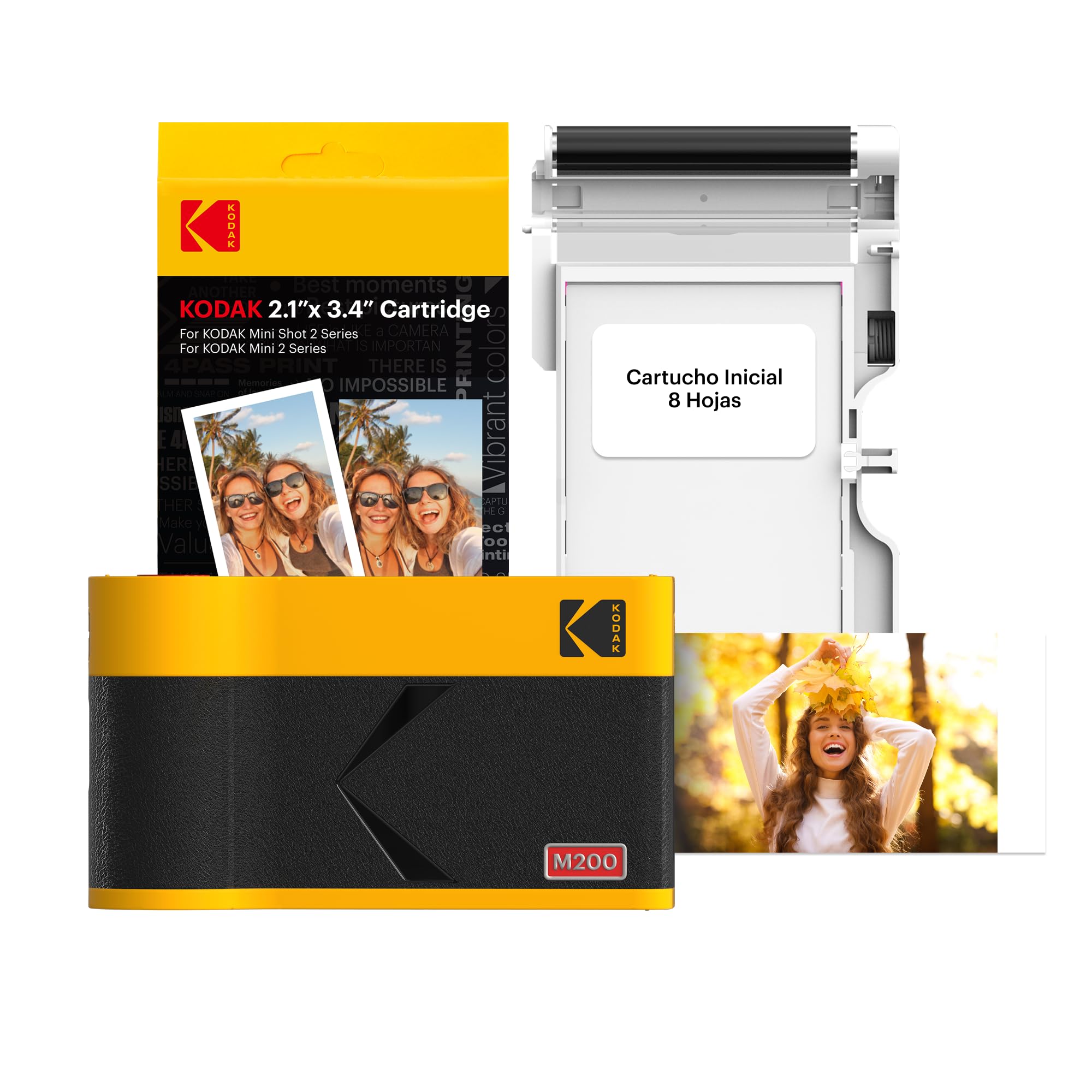 KODAK Mini 2 ERA 4PASS Impresora de Fotos Portátil (5,3x8,6cm) (Impresora + Pack con 38 Hojas (8 Hojas Iniciales + 30 Hojas), Amarillo)