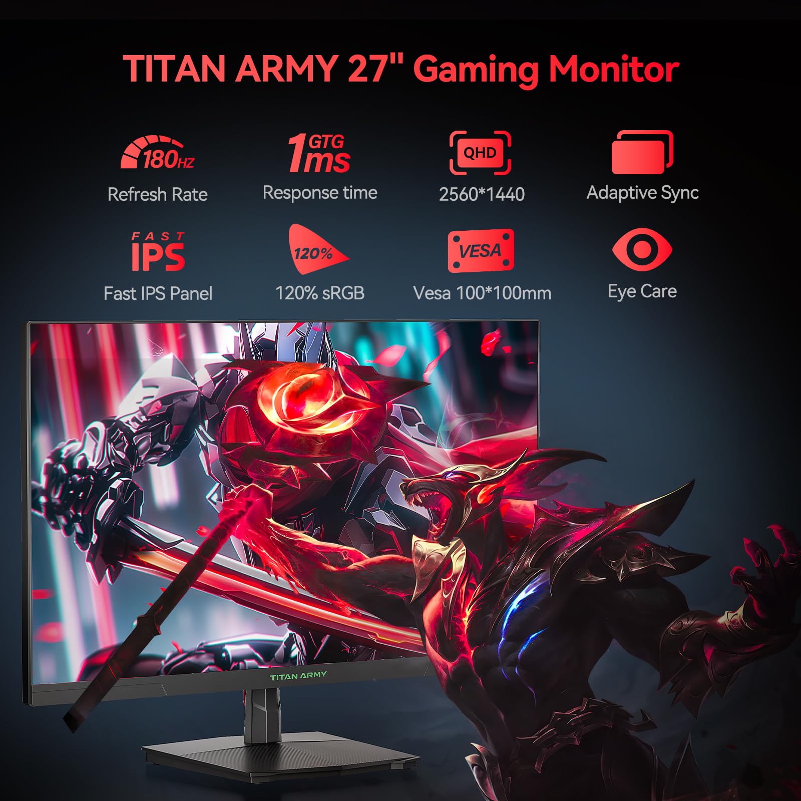 Amazon.com: TITAN ARMY 27 Inch 180Hz 1440p Gaming Monitor, Fast