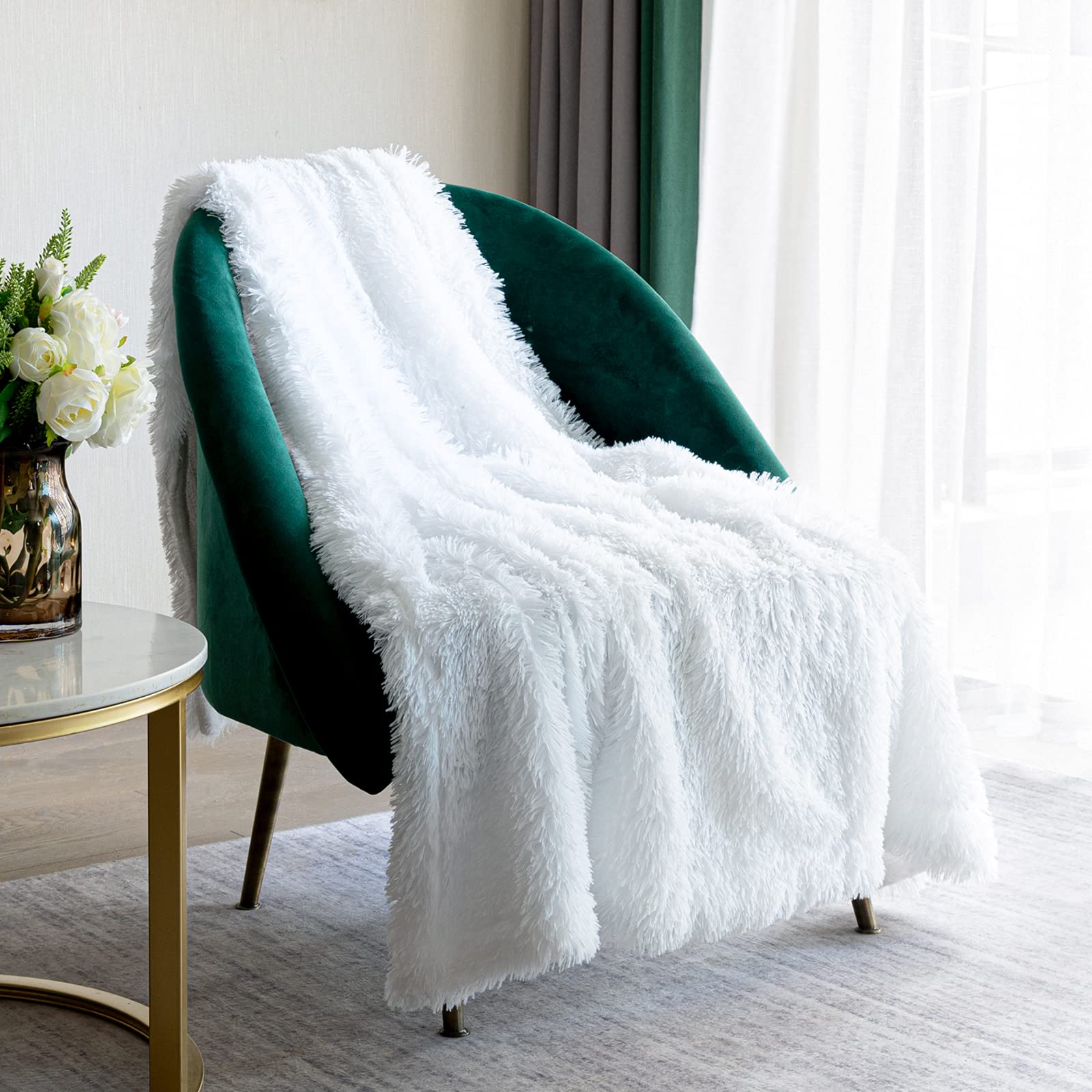 Faux Fur Throw Blanket 50" x 60", Super Soft Furry Blanket Lightweight Furry Blanket, Decorative Fluffy Cozy Plush Fleece ...