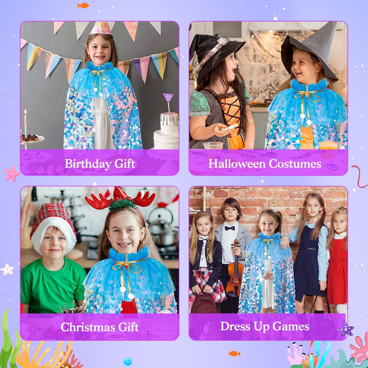 Meland Princess Dress Up for Girls 3-8, 11Pcs Mermaid Cape with Crown, Dress Up Clothes Birthday Gift Toys for Girls Toddlers - Image 4
