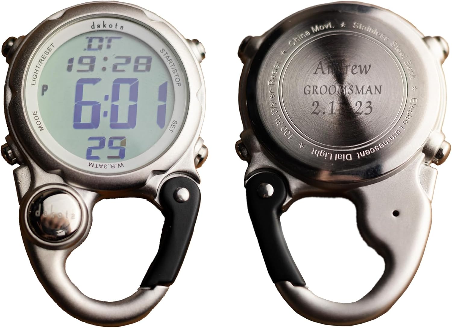 Dakota Personalized Outdoor Gear & Workwear for Men – Engraved Backpacker Mini Clip Watch, Customized Gifts for Dad, Husband, Boyfriend & Groomsmen – Birthday & Father’s Day Gift Ideas