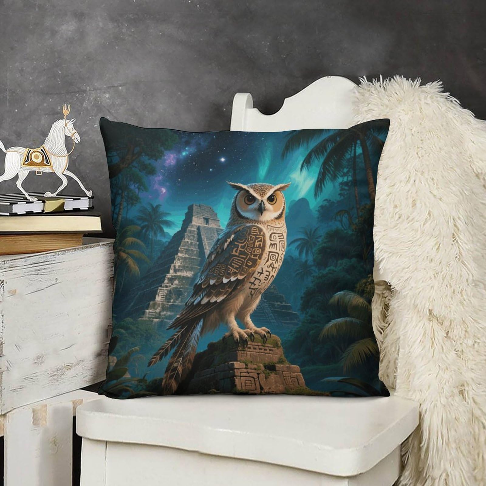 FodPand Boho Farmhouse Maya Owl Pillow Covers with Hidden Zipper 20x20 Soft Plush Cushion Cover Decorative Throw Pillow Cases for Couch Bed Sofa Living Room Indoor Outdoor Home Decor