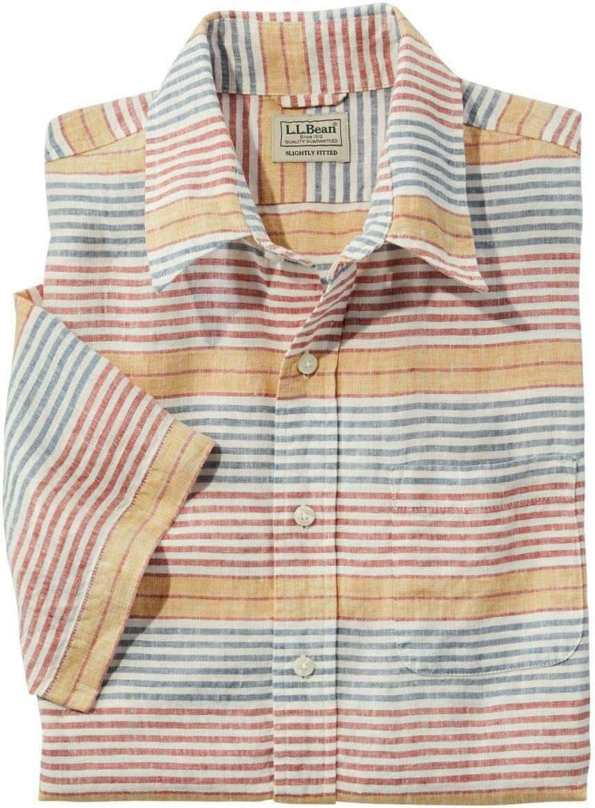 L.L.Bean(エルエルビーン) メンズ エル・エル・ビーン・リネン・シャツ、半袖 ストライプ ジャパン・フィット