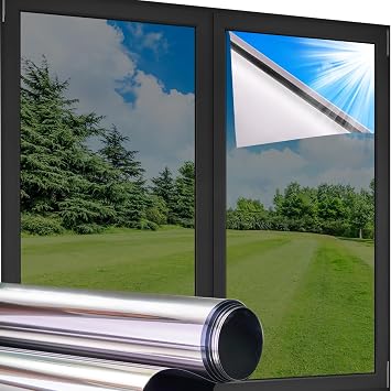 Coavas One Way Privacy Window Film,Reflective Home Glass Mirror Tint See Out Not in,Heat UV Blocking Static Cling for Office Front Door Daytime Privacy Covering, Silver,35.4x78.7 in