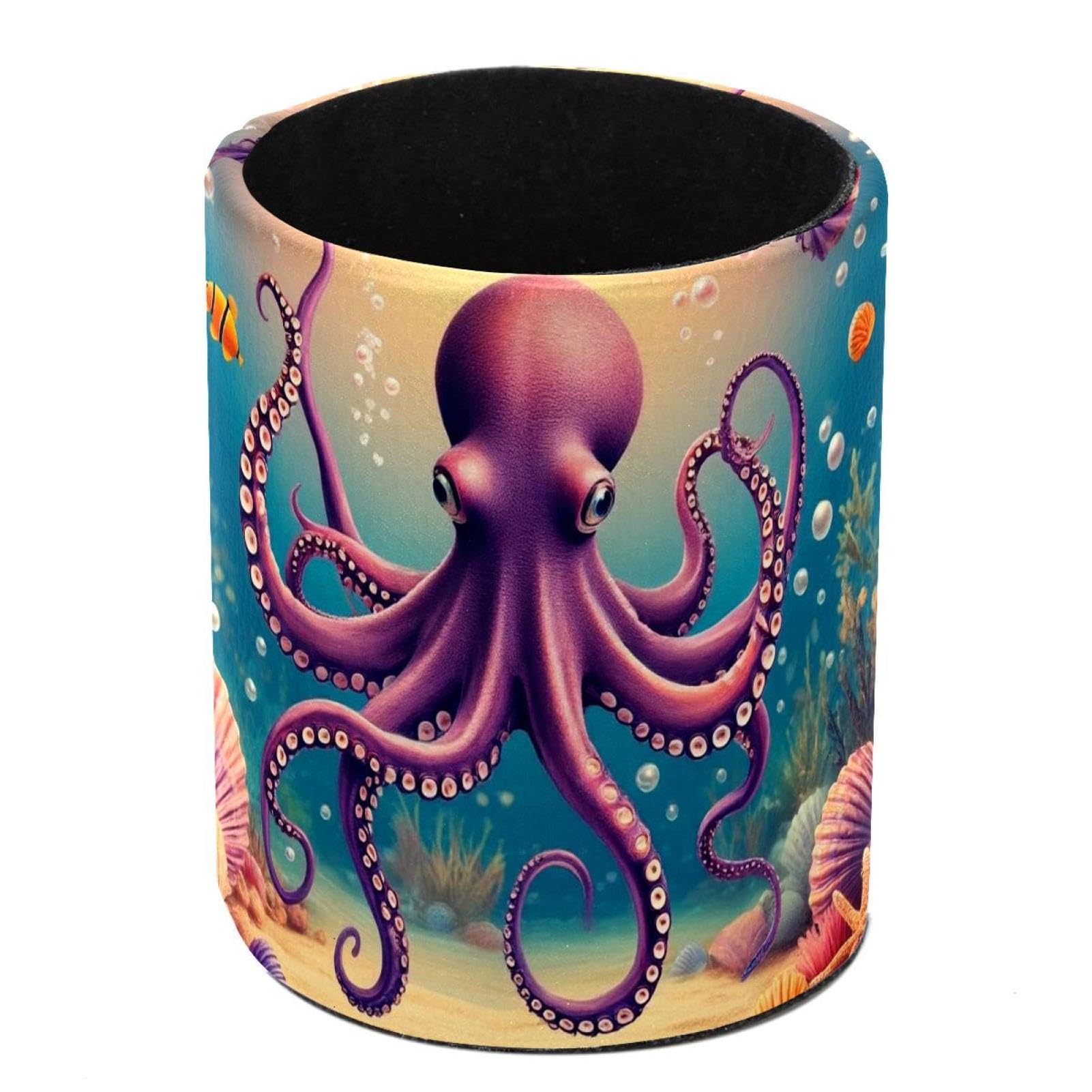 HEOEH Underwater Octopus Pen Holder for Desk, PU Leather Pencil Holder Pen Cup Marker Holder Makeup Brush Holders, Desk Accessories & Workspace Organizers for Home, Office