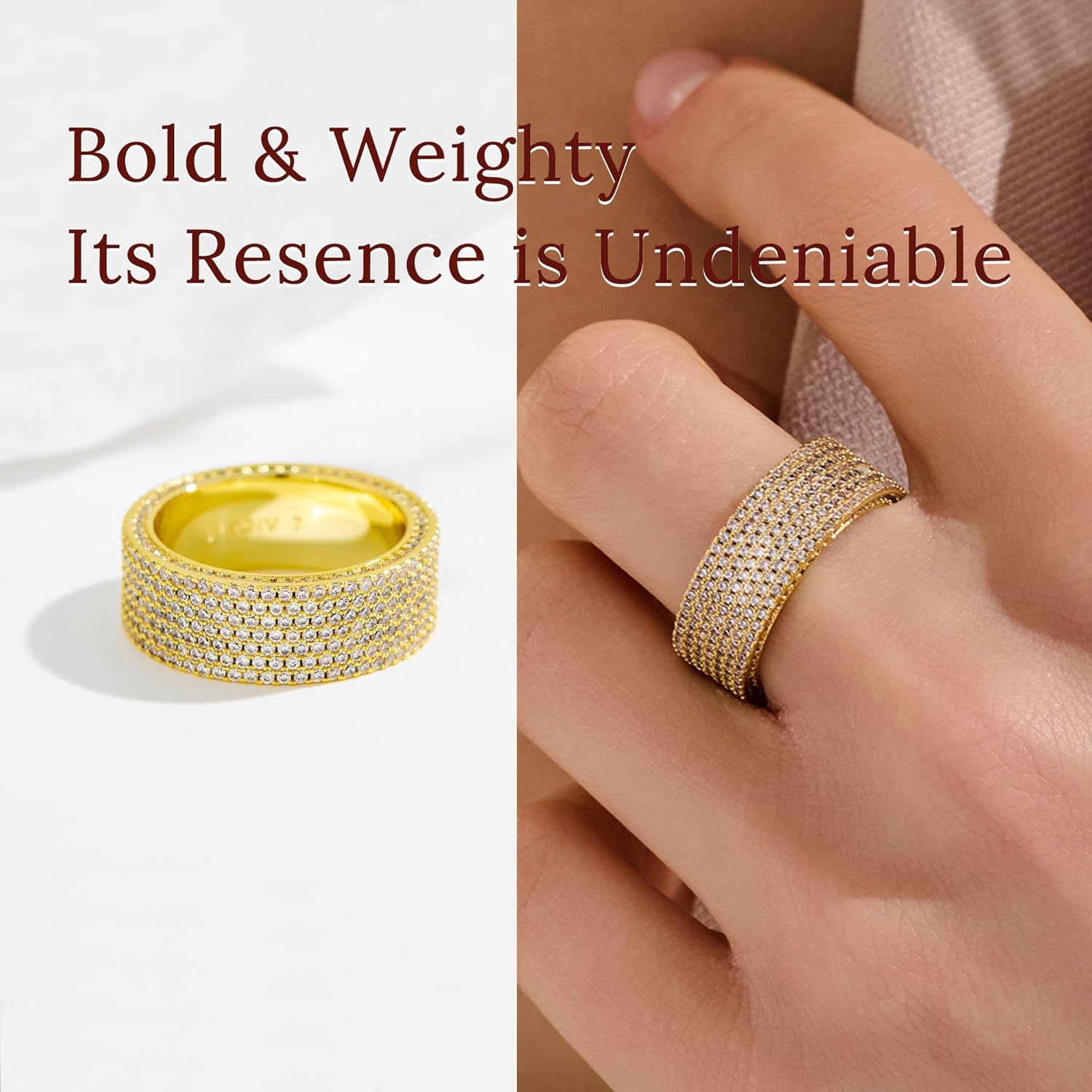 Gold Wedding Rings for Women 925 Sterling Silver 14k Gold Plated Promise Engagement Non Tarnish Bands Rings CZ Simulated Diamond Chunky Eternity Statement Wide Rings for Her - Image 5