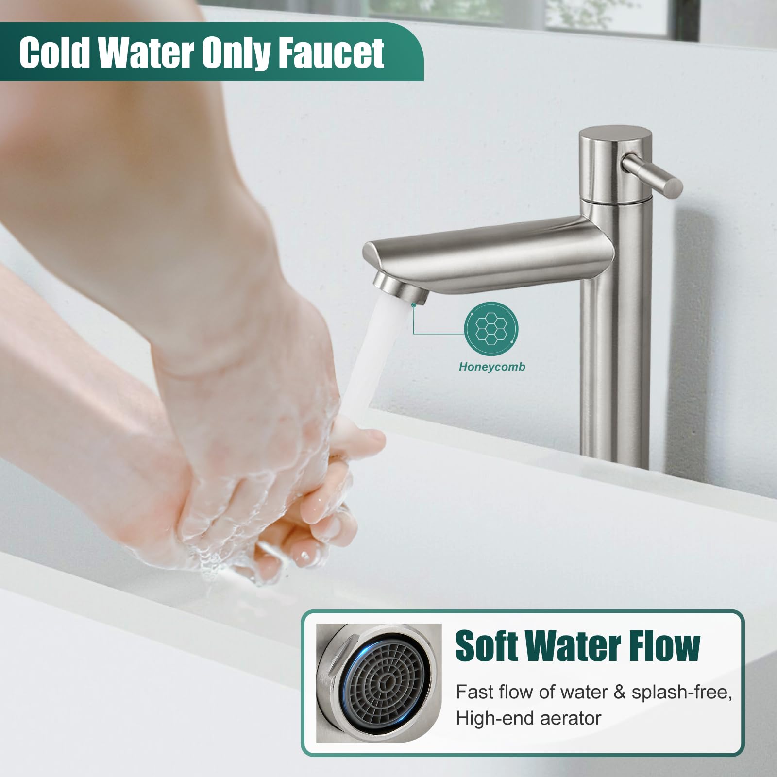Gebürsteter Nickel Wasserhahn – Kaltwasser-Armatur Aus Edelstahl SUS304 Für Waschbecken