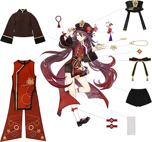 Miniatura 5 de CR ROLECOS Genshin Impact - Disfraz para cosplay de Hu Tao, traje para cosplay de HuTao, uniforme de fiesta de Halloween con sombrero, talla XL