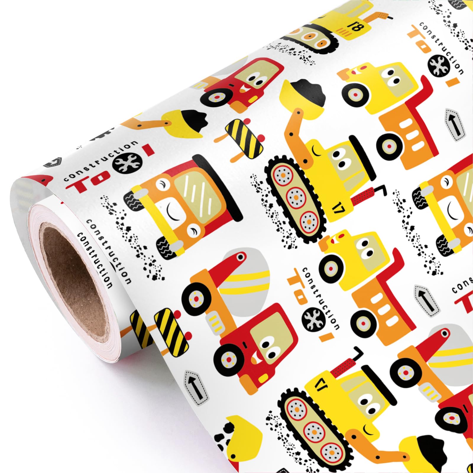 RUSPEPA Construction Wrapping Paper Roll - Mini Roll - 43.2cm x 3m - Digger Tractor Truck Design for Kids Boys Birthday, Baby Shower