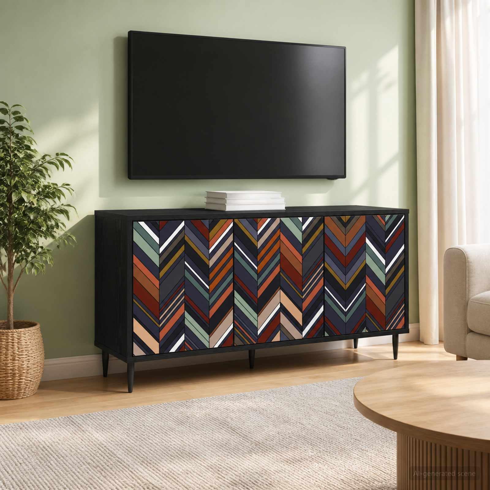 Mobile per TV, 102 x 33 x 51 cm, moderno, effetto rovere, nero