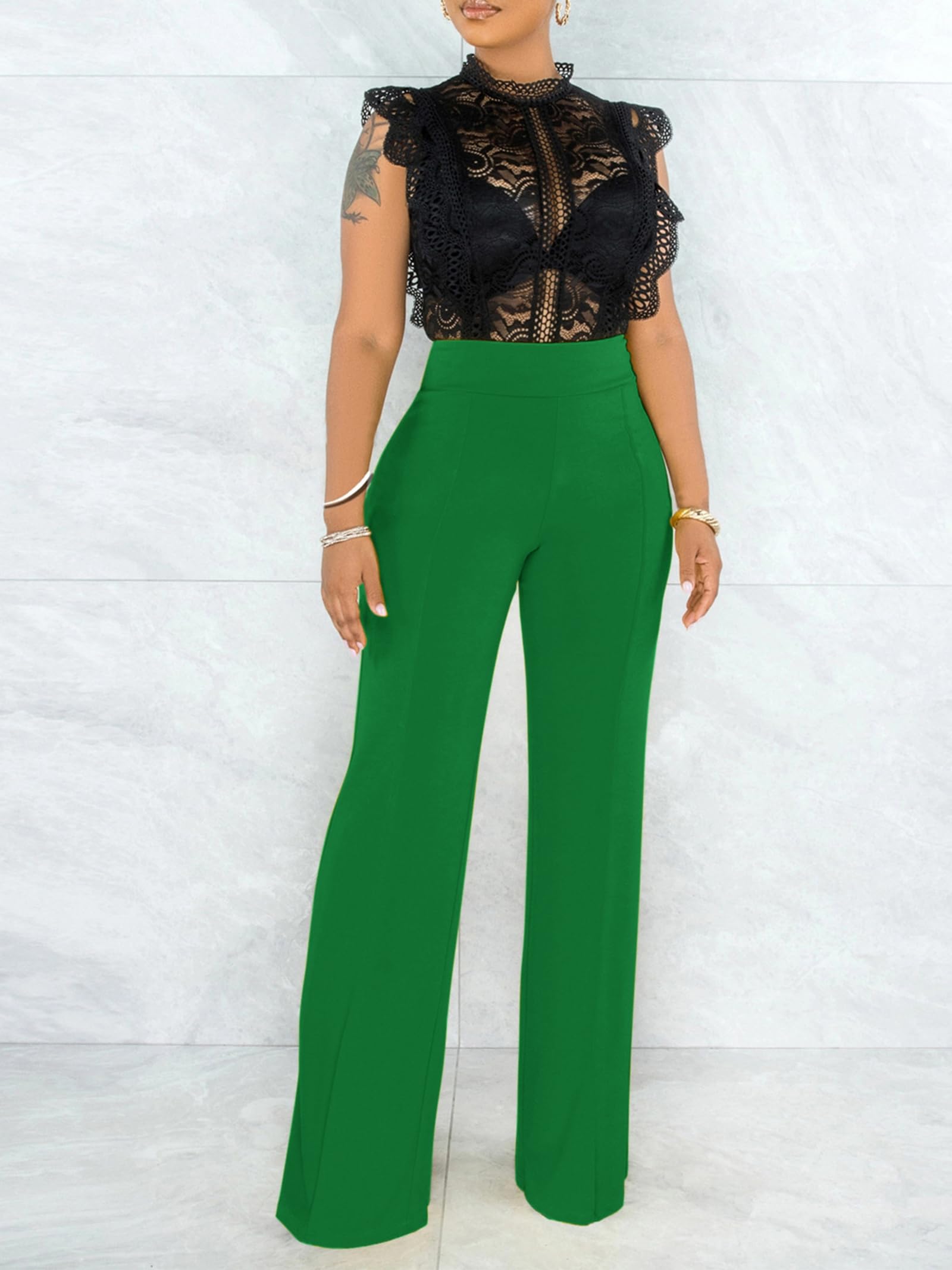 Hoefirm Pantalones de trabajo para mujer, de negocios, informales, elásticos, de pierna recta, pantalones de vestir de yoga de cintura alta