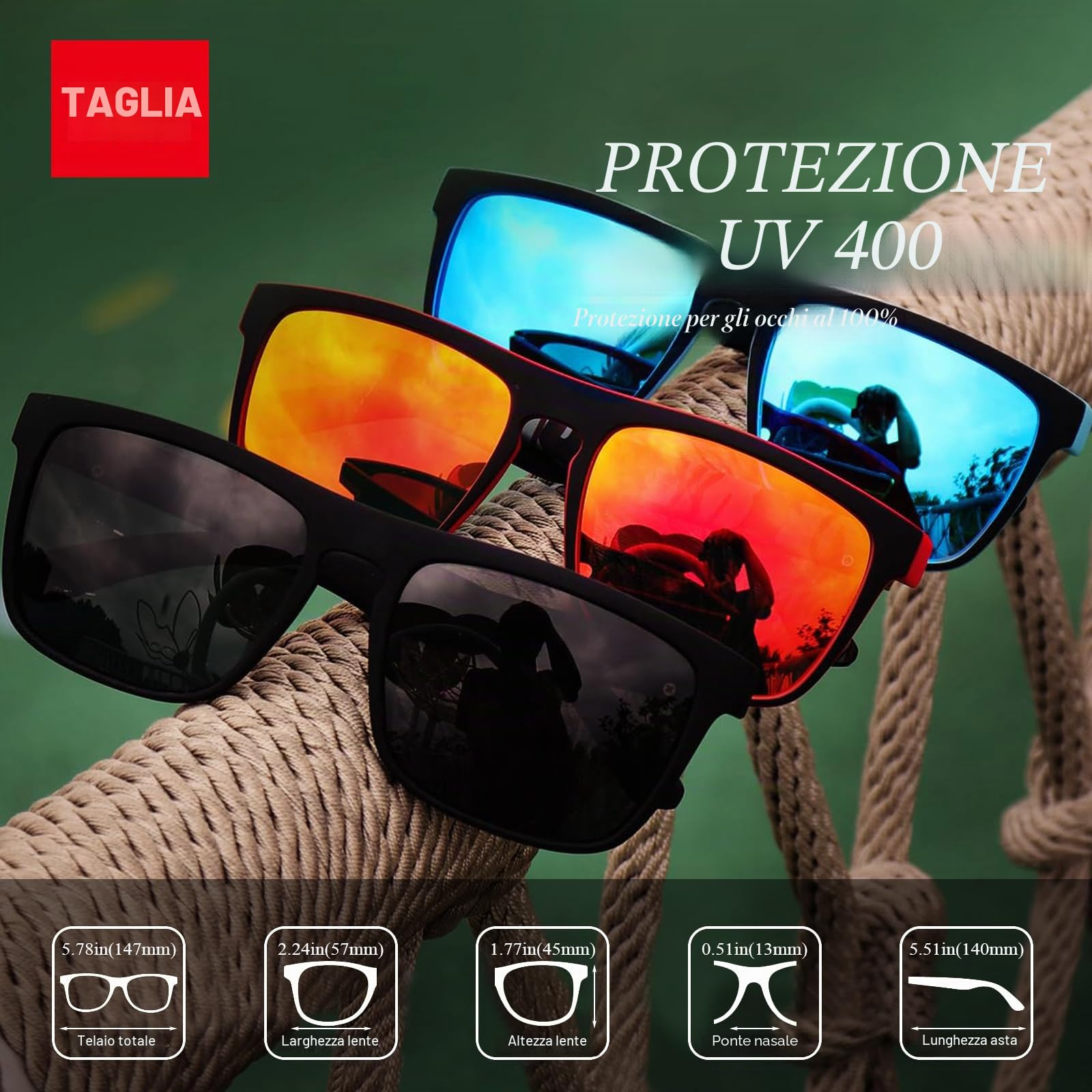 LEDING&BEST Occhiali da Sole da Uomo Donna Polarizzati UV400 Pesca e Guida | Più colori,Leggero,montatura quadrata, lenti polarizzate TAC-HD,per sport,viaggi,golf,trekking,baseball,climb,beach,party