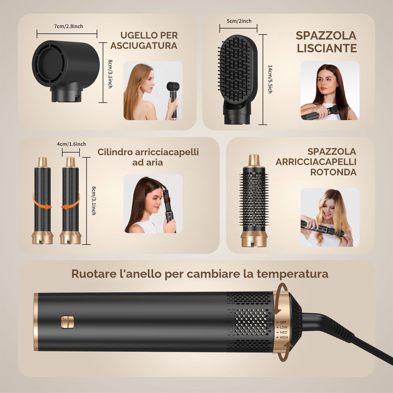 UKLISS Set Styler Per Capelli 5 IN 1 – Airstyler Air Curlers Asciugacapelli 5 IN 1 Con Asciugacapelli A Spazzola Rotonda, Spazzola Ad Aria Calda Per Arricciacapelli, Asciugatura, Volume, Ricci