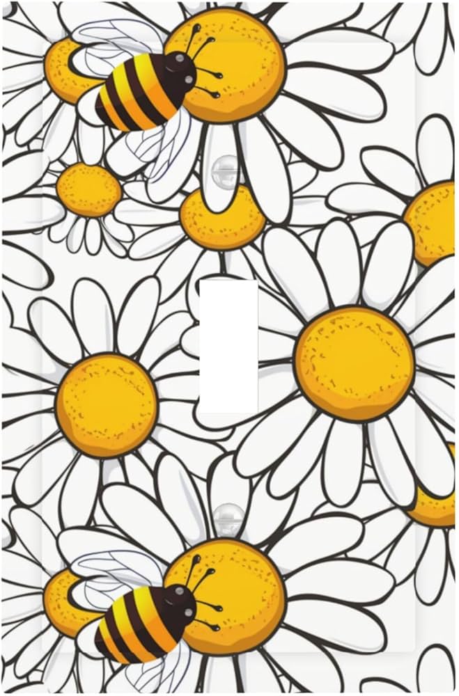 Buyidec White Daisy Flower Cartoon Bee 1 Gang Single Toggle Outlet