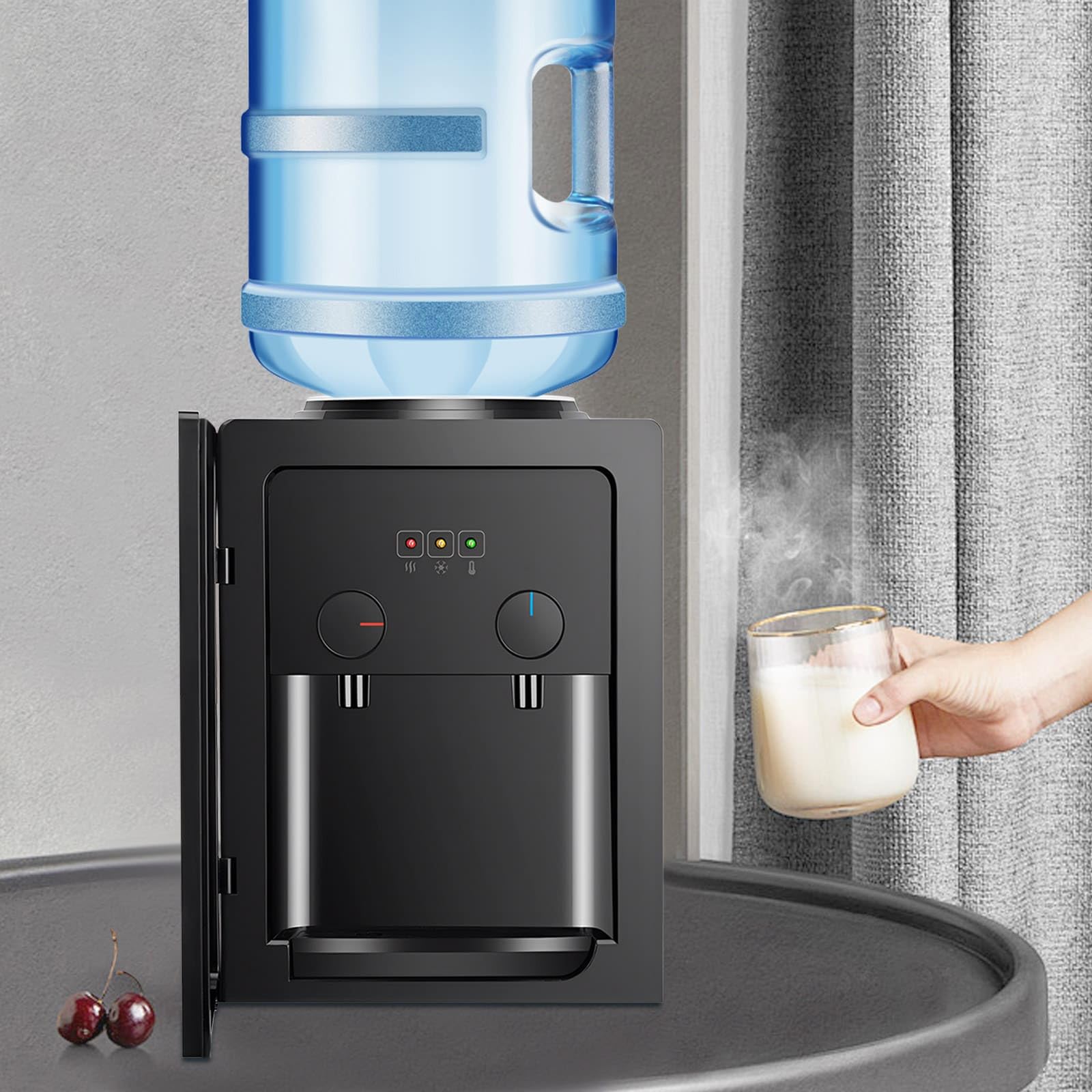 Distributeur d'eau Électrique, 550W Chauffe Rapide 10 Min, Compatible Bonbonnes 3.5L-18L, en PP et Acier Inoxydable, Design Compact, Idéal pour Bureau, Chambre, Salon