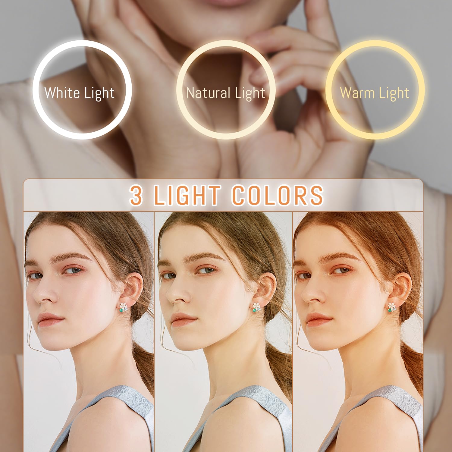 Miroir de maquillage mural double face de 20,3 cm avec lumière : miroir grossissant rechargeable 1X/30X 3200mAh, éclairage 3 couleurs à intensité variable et rotation à 360°, bras pliable, blanc