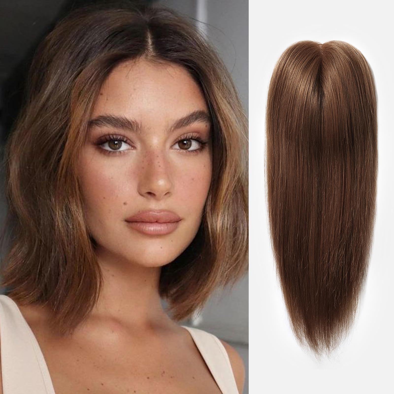 DWY 100% Human Hair Toppers for Women,Lace Front Mono Top 
