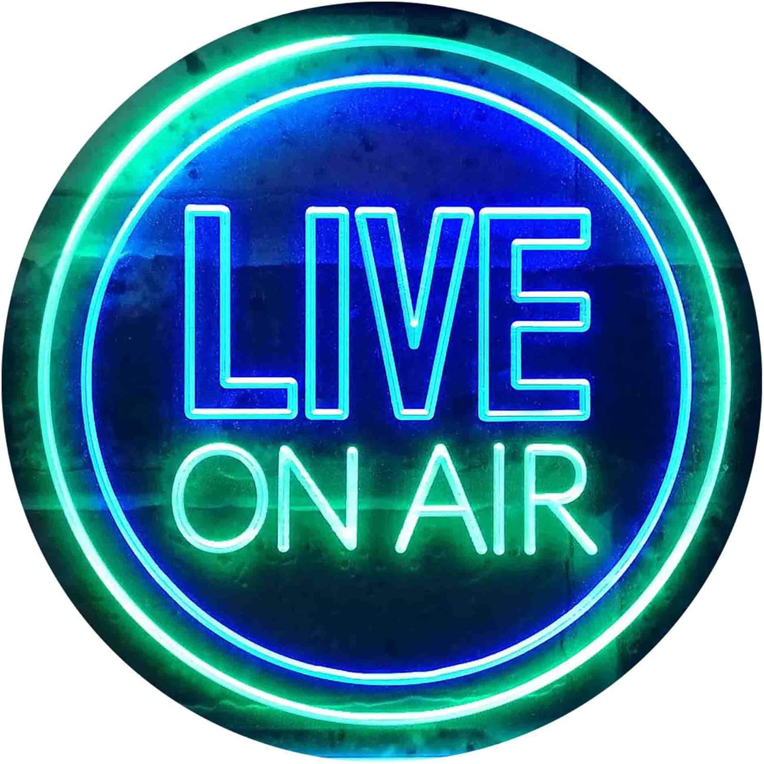 Live On Air Circle Display Dual Color LED Neon Sign Green