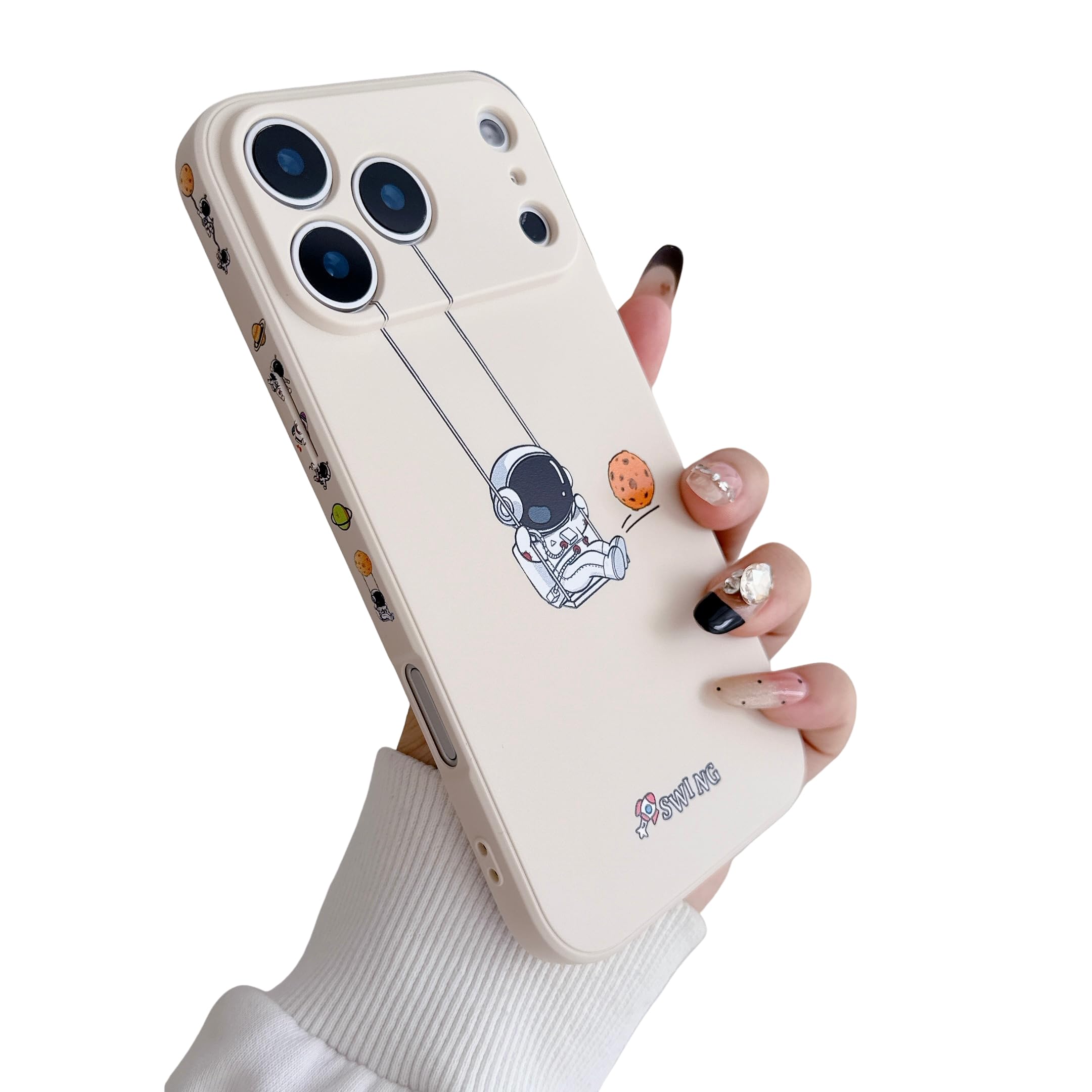 Yonds Queen Funda bonita para iPhone 17 Pro Max, diseño de astronauta y luna diseño elegante de TPU suave a prueba de golpes protector de moda (planeta blanco, iPhone 17 Pro Max)