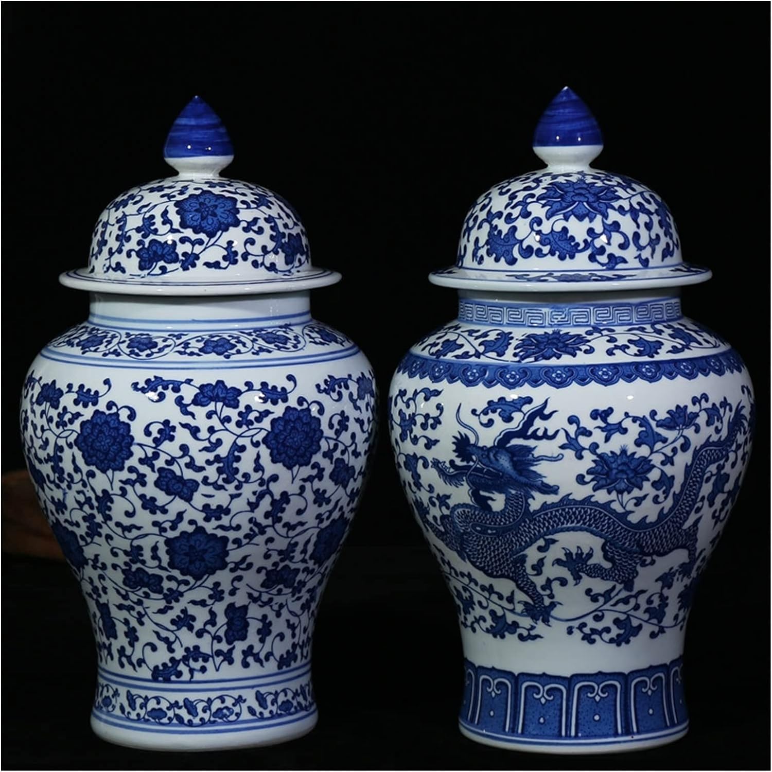 Vaso di Zenzero in Ceramica Antico in Stile Cinese, imponente, Decorazione per Ufficio, Vaso di Porcellana Blu e Bianca.B