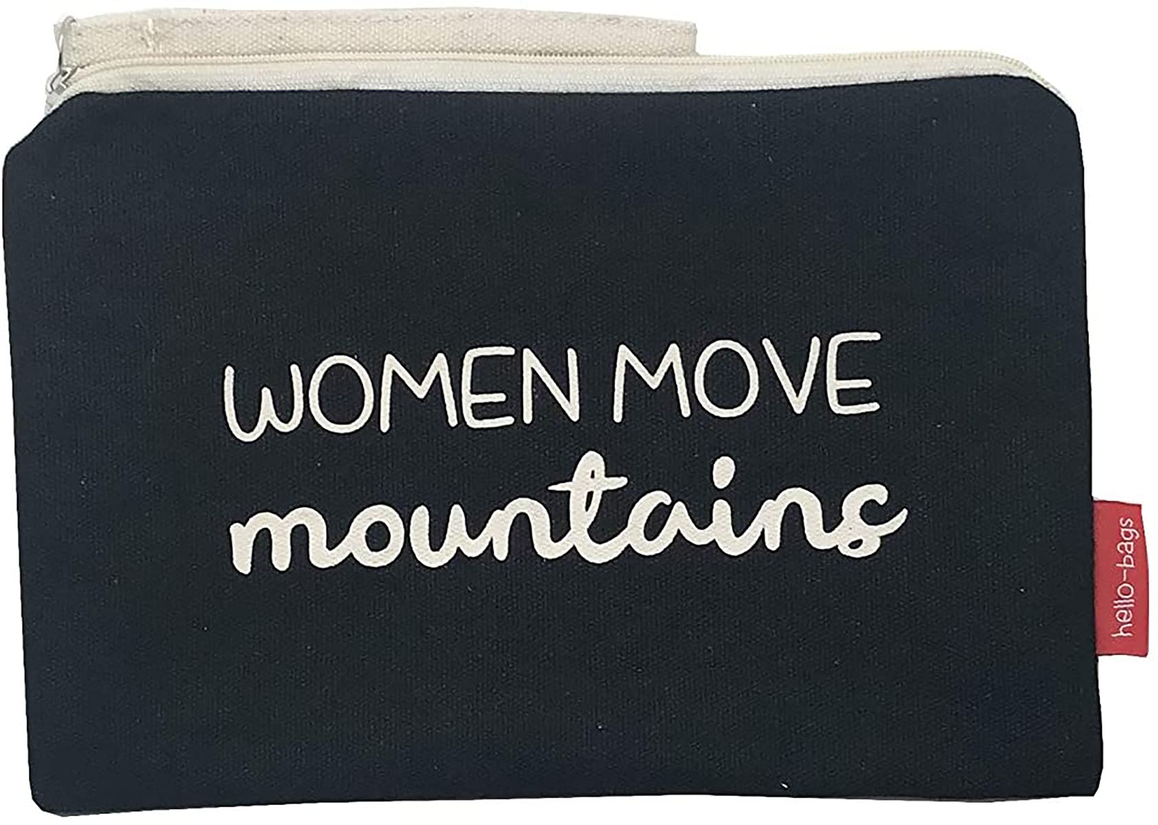hello-bags. Makeup Bag/Wristlet Handbag. Exterior: 100% Cotton. Includes zipper and lining. Packed in a gift kraft envelope. Model: “WOMENMOVE”. Color: Black. Measurements: 23 * 15,5 cm.