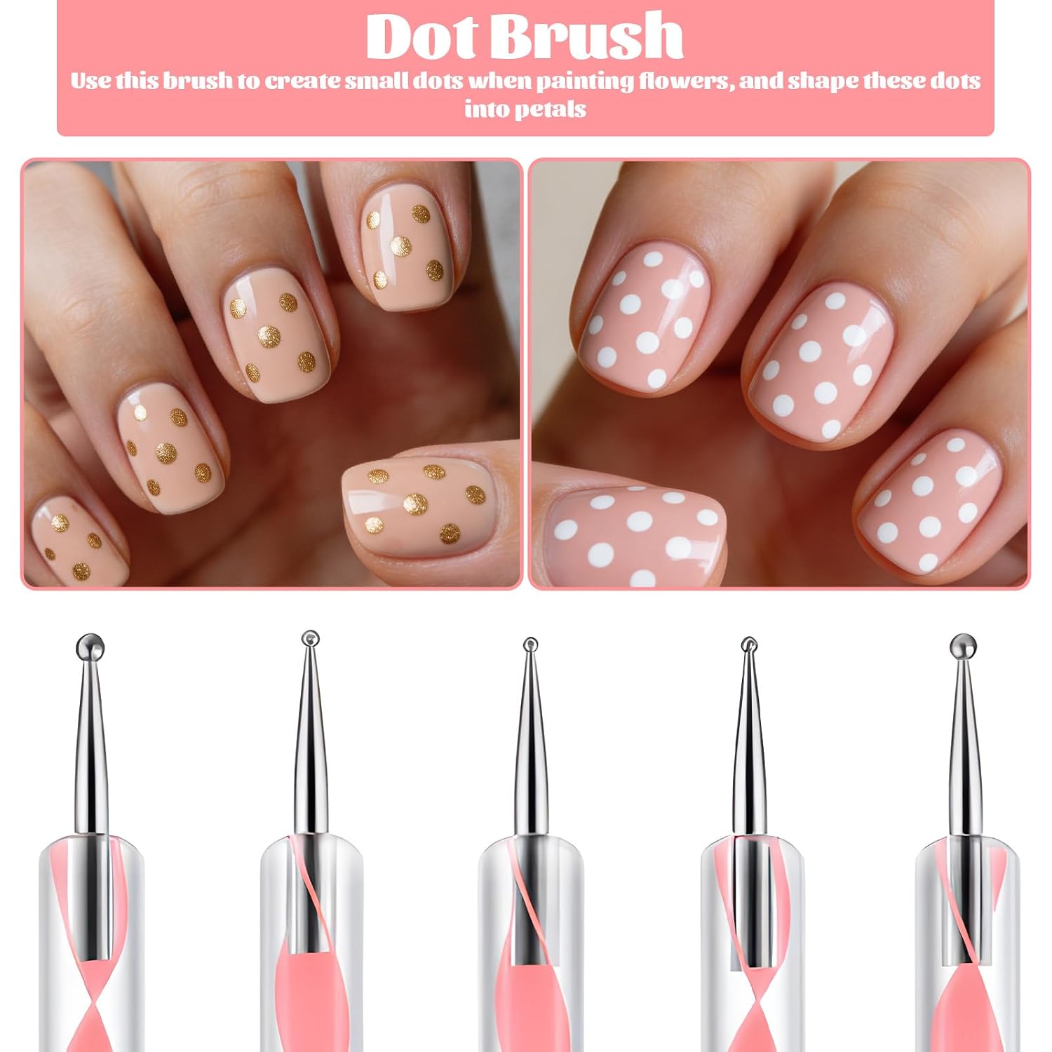 5 Pack Chrome Applicator for Nails Nail-Art Sculpture Pen Dotting Tools Dual-Ended Nail Art Dotting Tools Silicone Nail Polish Brushes Carving Drawing Dottings Tool for Gel Polish Builder Gel