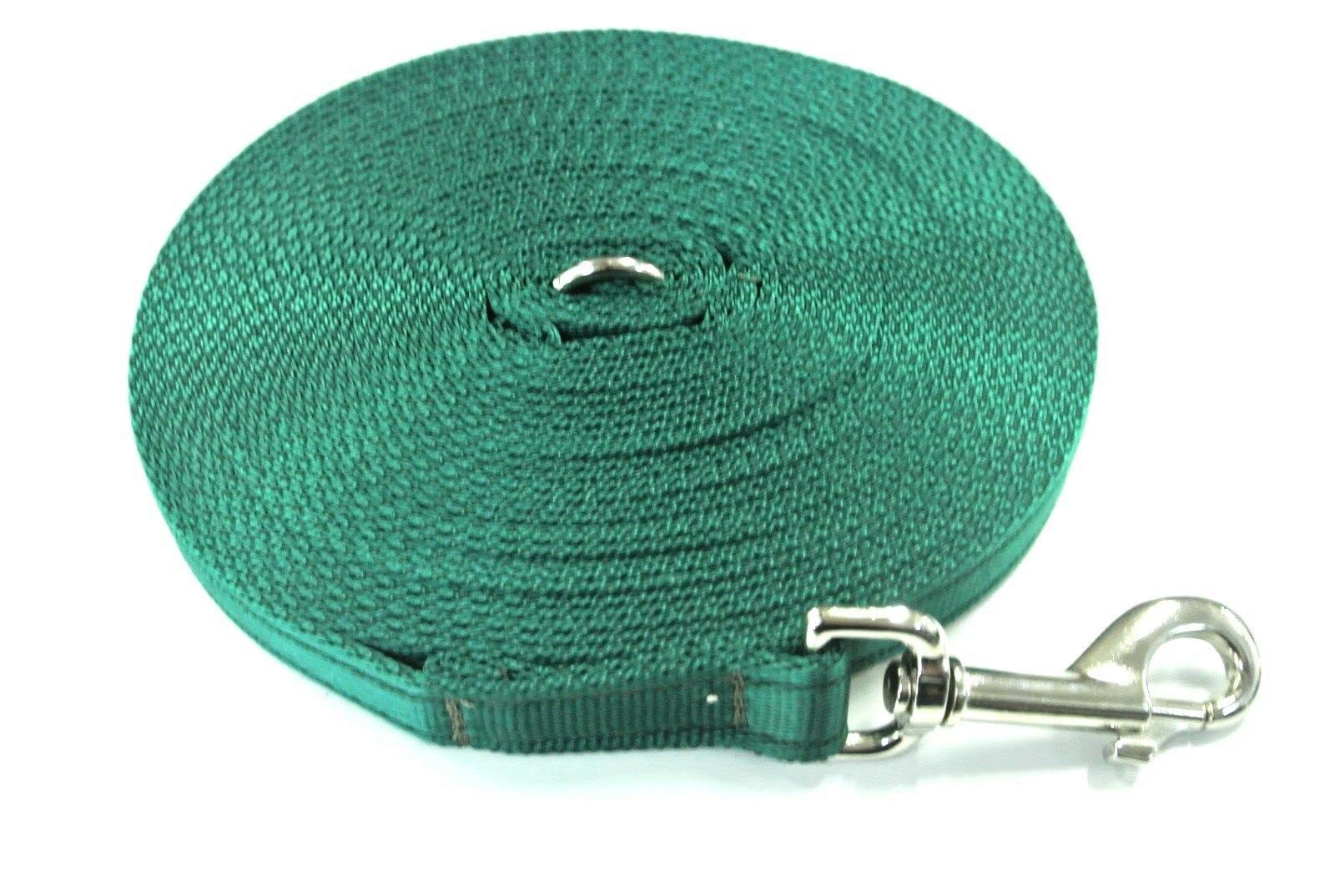 20ft Dog Training Lead 6 Metre Leash Horse Lunge Line Tracking Recall Obedience In Cushion Webbing (Forest Green, 20mm)