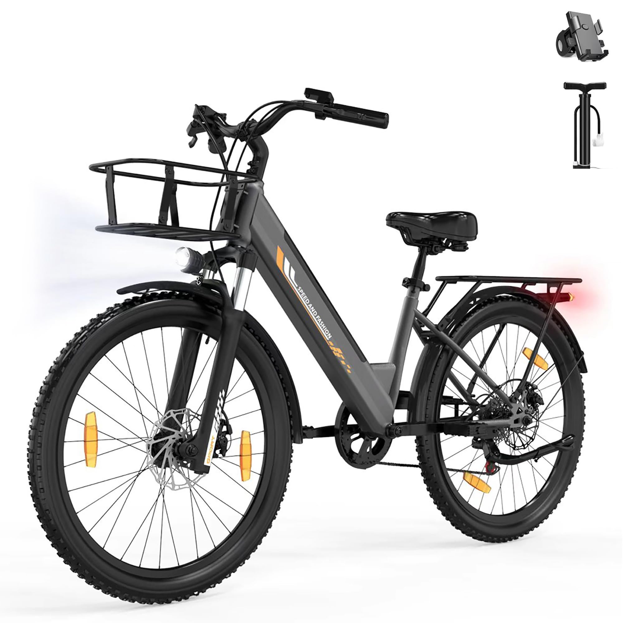 26" E-Bike für Erwachsene, 7 Gang Elektrofahrrad mit Austauschbarem 36V 13Ah Akku, 25 km/h und 80–100km Reichweite für Städtische Pendler