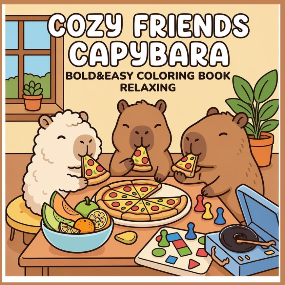 Cozy Kawaii Capybara Friends Coloring Book:: Easy&Bold Cute Capibara Coloring Book Desing for Kids and Adults Simple& Relaxing Stress Relief Coloring Pages