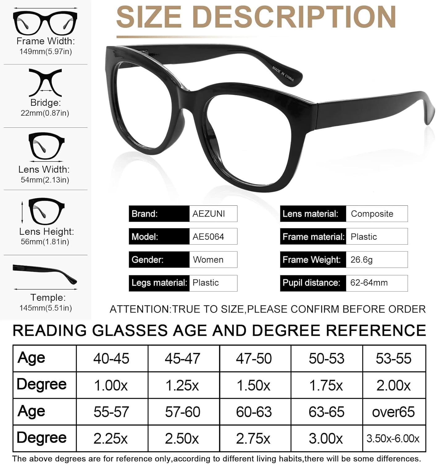 AEZUNI Oversized Bifocal Reading Glasses Women Big Frame Blue Light Readers 1.0 1.25 1.5 1.75 2.0 2.25 2.5 2.75 3.0 3.5