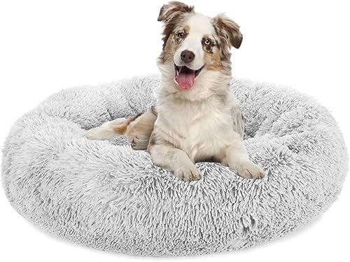 Vista 111 de Cama para gatos de interior y perros pequeños y medianos, lavable de 20/24 pulgadas, piel sintética redonda y esponjosa, parte inferior gruesa Arco