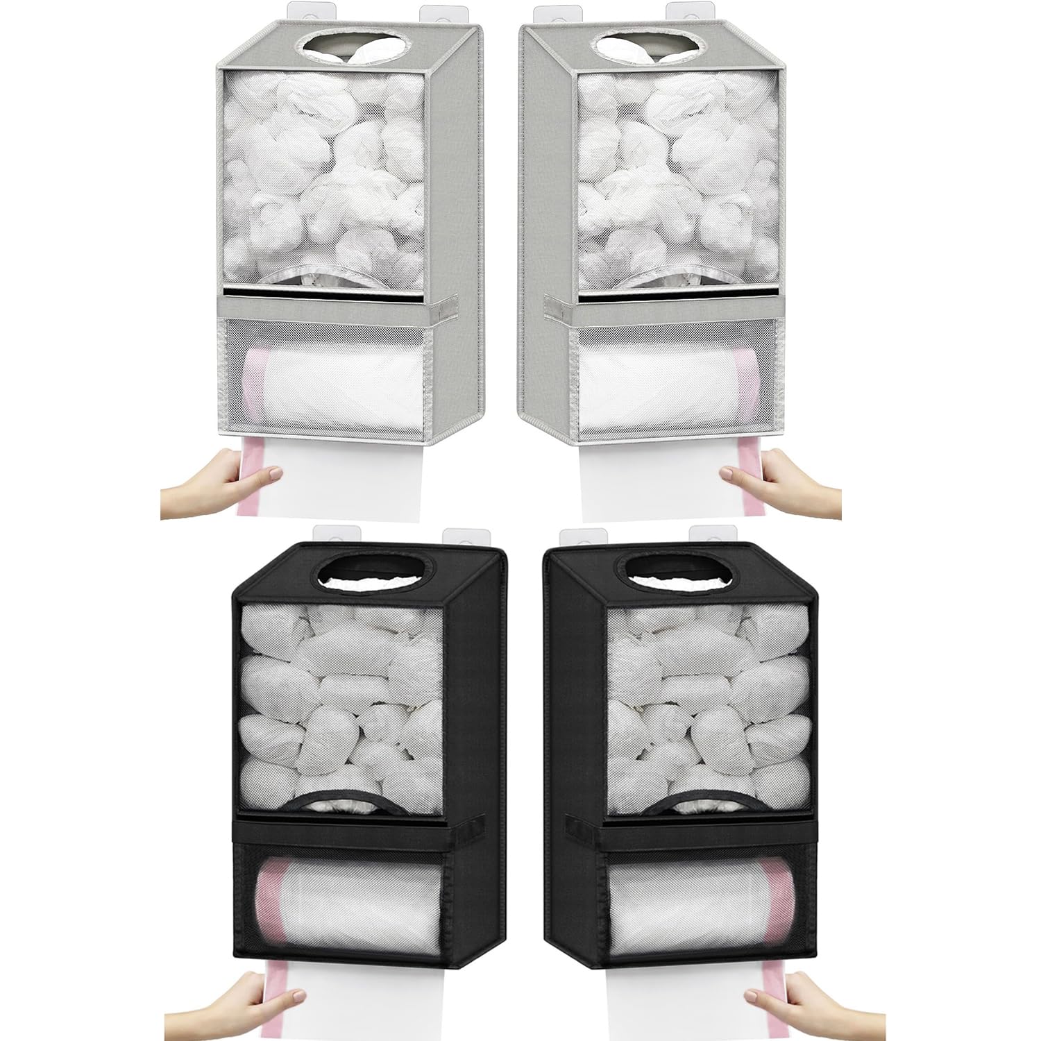 Organizador de bolsas de malla extragrande 2 en 1, dispensador de bolsas de basura, organizador de almacenamiento colgante sin taladrar para bolsas de plástico, soporte para bolsas de comestibles con
