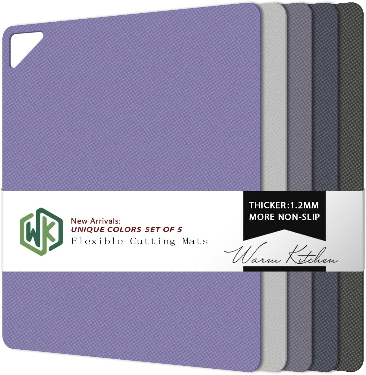 WK Flexible Plastic Cutting Boards for Kitchen, Cutting Board Mats Set of 5, Nonslip Cutting Board for Meat, Thin Cutting Sheets with Hole, Dishwasher Safe, BPA Free, 14.5x11.5"