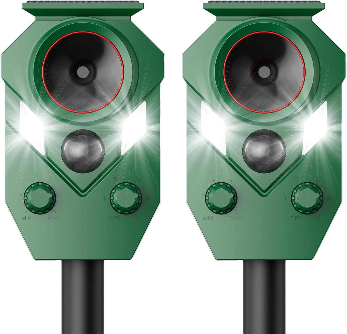 2 Pack Solar Ultrasonic Animal Repeller Outdoor – Motion Sensor Activated Deer Repellent with Flashing Lights & Sound, IP65 Waterproof, Deterrent for Cats, Dogs, Raccoons, Skunks, Birds