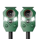2 Pack Solar Ultrasonic Animal Repeller Outdoor – Motion Sensor Activated Deer Repellent with Flashing Lights & Sound, IP65 Waterproof, Deterrent for Cats, Dogs, Raccoons, Skunks, Birds